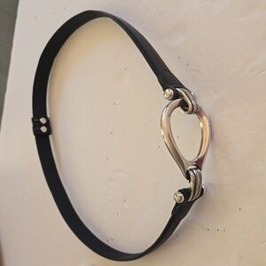 Womens Vintage Black leather Belt with Silver semi circle buckle Sz.Small/MEDIUM
